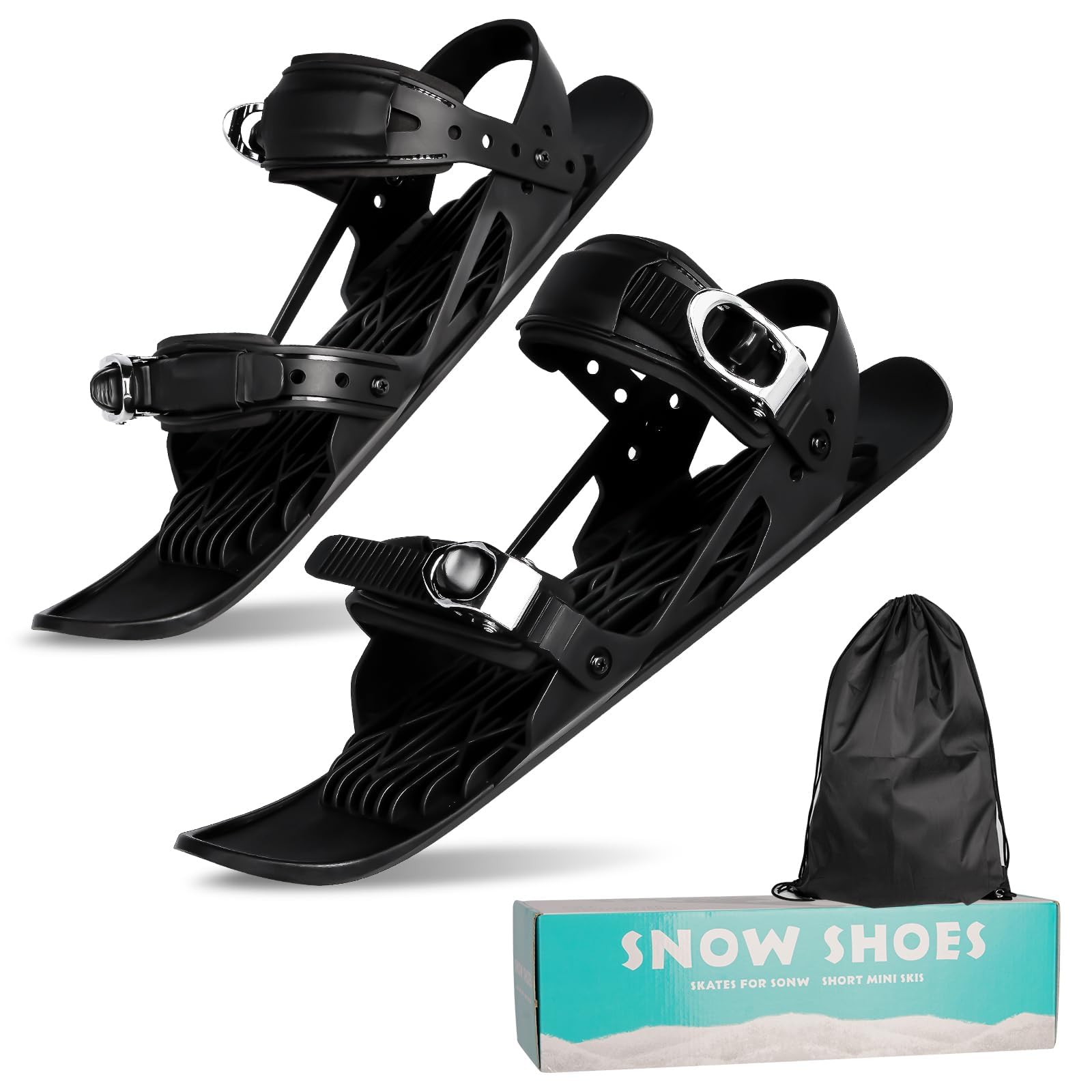 NALACAL Snowskates, Mini Short Ski Skates, Snowblades, Adjustable, Universal Fit, Adults, Black, ABS, Aluminum, Unisex, Beginners, Casual Winter Sports