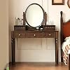 YESWOOD Vintage Dressing Table with Mirror, Solid Wood Makeup Vanity with 5 Drawers, Antique Bedroom Dresser with Storage and Counter Organisers, Elegant Makeup Station Catalpa, Walnut finish
