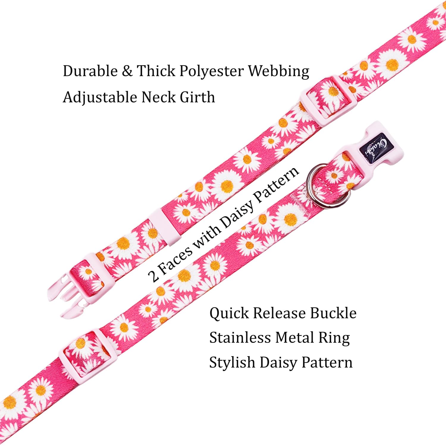 Olahibi Basic Dog Collar, Soft and Durable Polyester Material, Adjustable Length,for Medium Dogs.(M, Pink Daisy) - Image 4