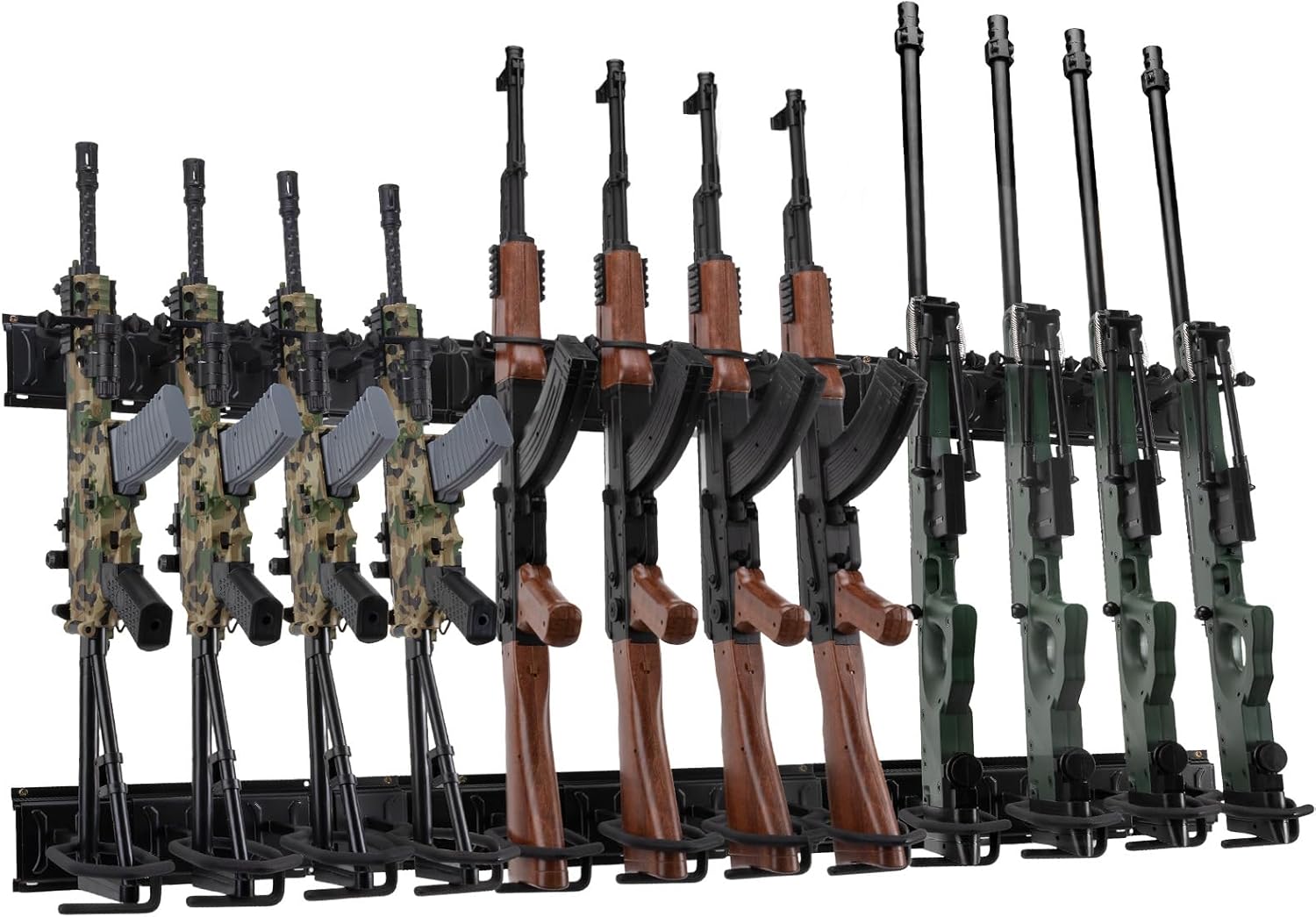 Gun Rack Wall Mount, Indoor Metal Gun Rack, Adjustable Rifle Storage Holder with Soft Padding, Vertical Gun Display, for 12 Slot