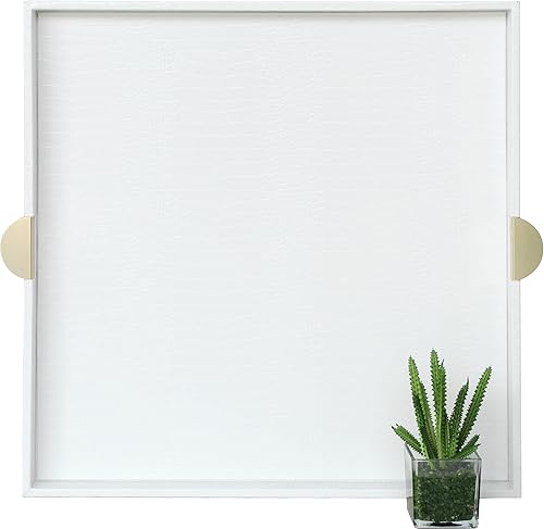 Miniatura 14 de HofferRuffer Bandeja de servir cuadrada extra grande, elegante bandeja otomana de cuero sintético con asas de hardware dorado, para servir té, café