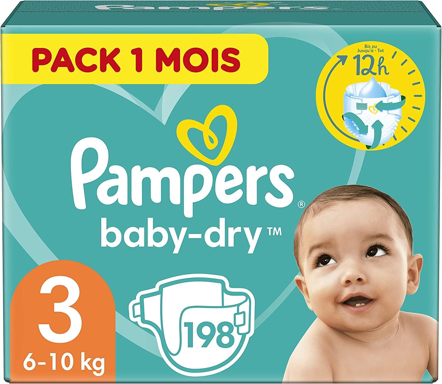 Pampers Baby Nappies Size 3 (610 kg/1322 Lb), BabyDry, 198 Nappies