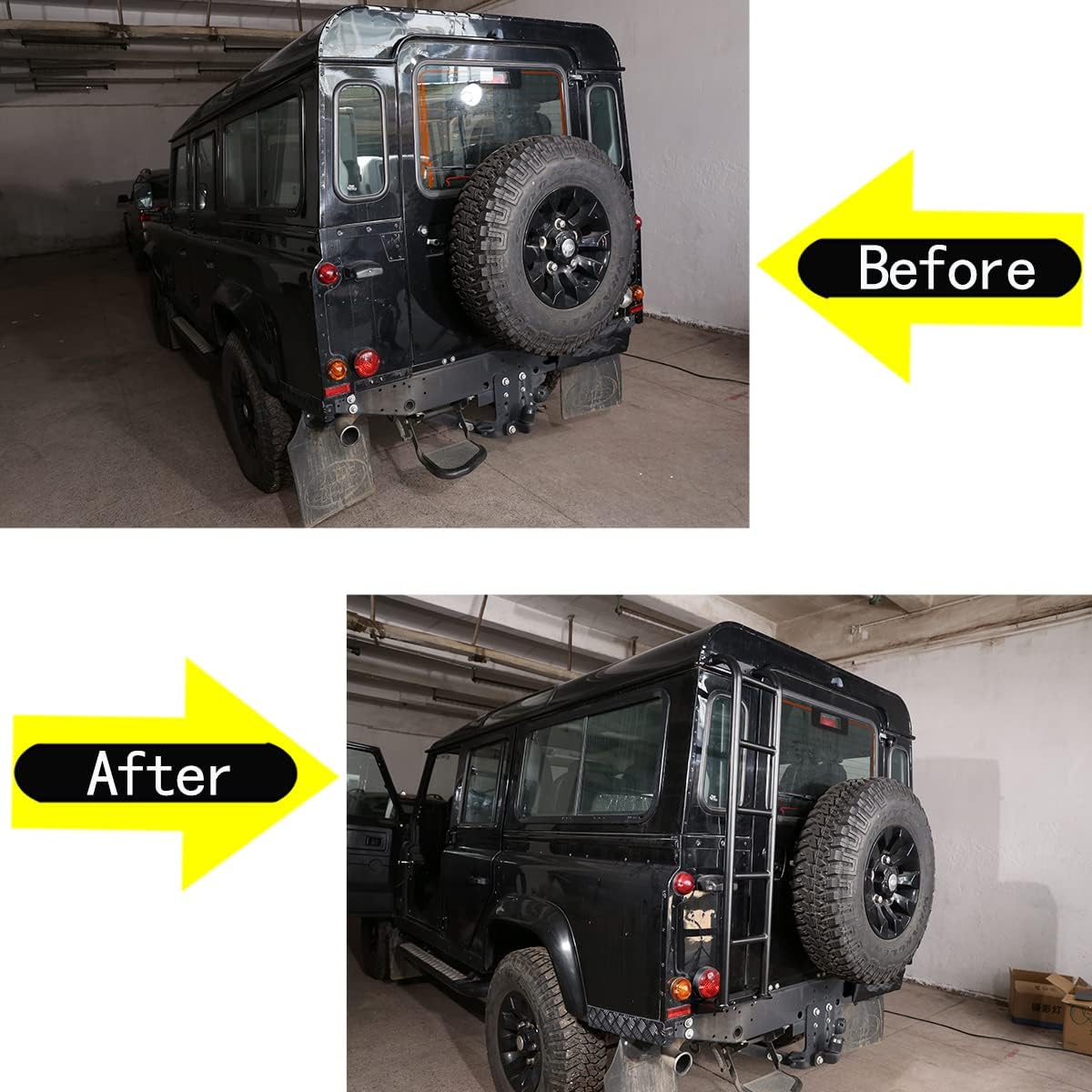 PIUGILH Rear Roof Rack Access Expedition Type Aluminium Ladder in Black Color Compatible with Land Rover Defender 90 110 2004-2019
