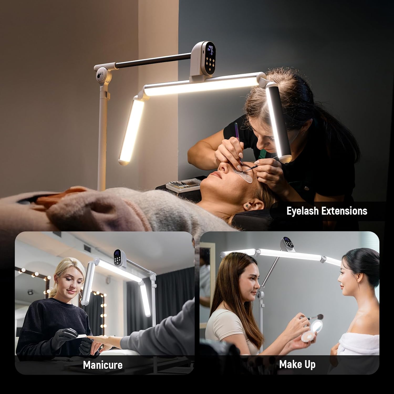 NEEWER 35" LED Lash Light, 50W Foldable, 2.4G Remote, CRI97+ Bi Color 1-100% Dimmable Overhead Half Moon Esthetician Lamp Lighting for Nail Tech Eyelash Extensions Skincare Tattoo Makeup Artist, BH50B