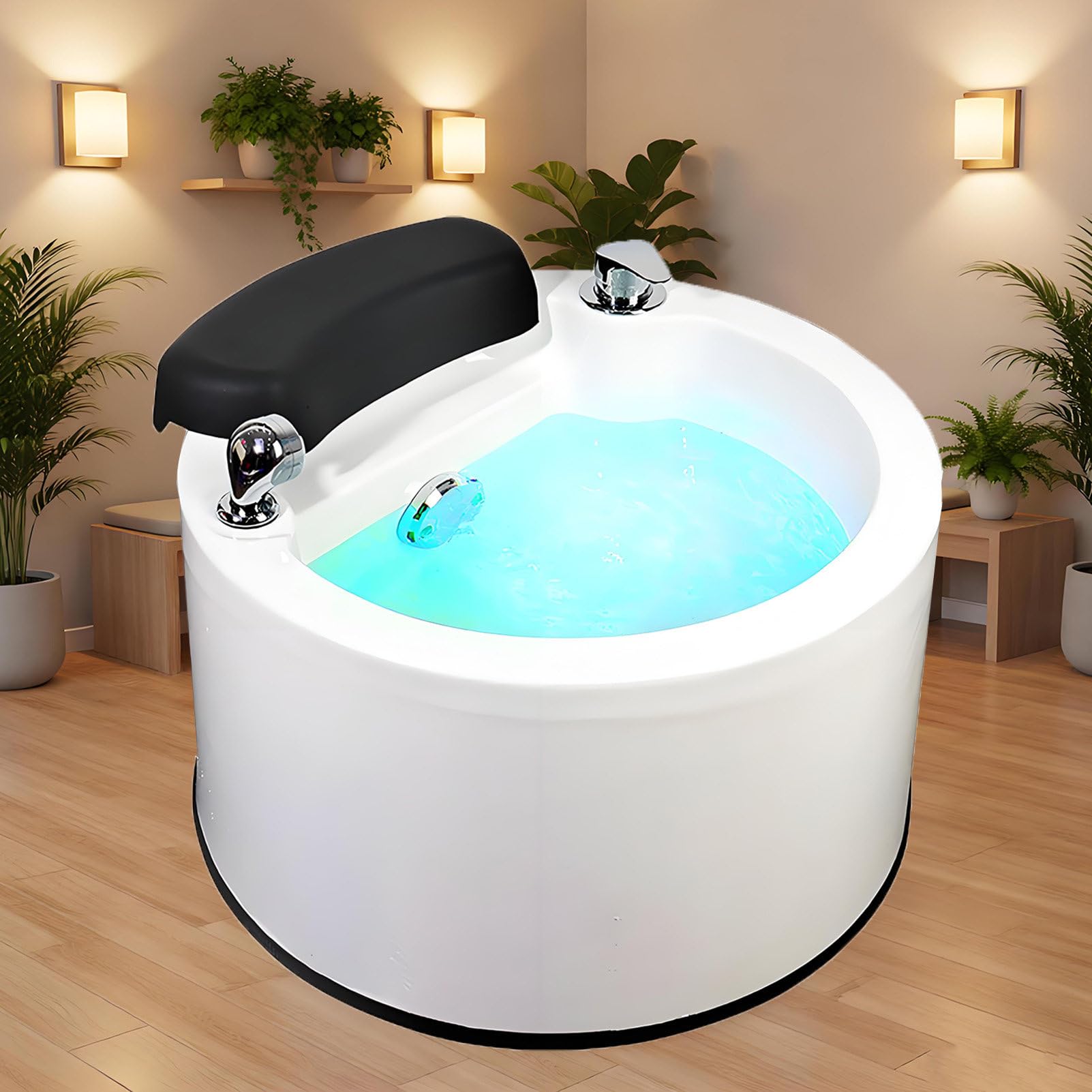 Vaschetta per Pediluvio e Massaggio in Acrilico, Spa Portatile per Pedicure con Funzione Idromassaggio e Luci Colorate, Temperatura Acqua Calda/Fredda Regolabile e Doccetta