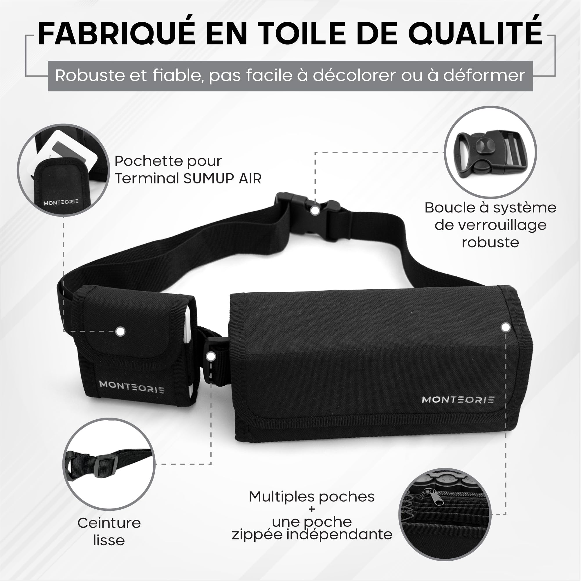 Sacoche de Service Professionnels de la Vente avec Monnayeur Euro et Compartiment TPE Carte Bancaire - Sacoche Ceinture Sécurisée avec Verrou et Fermetures AimantéES