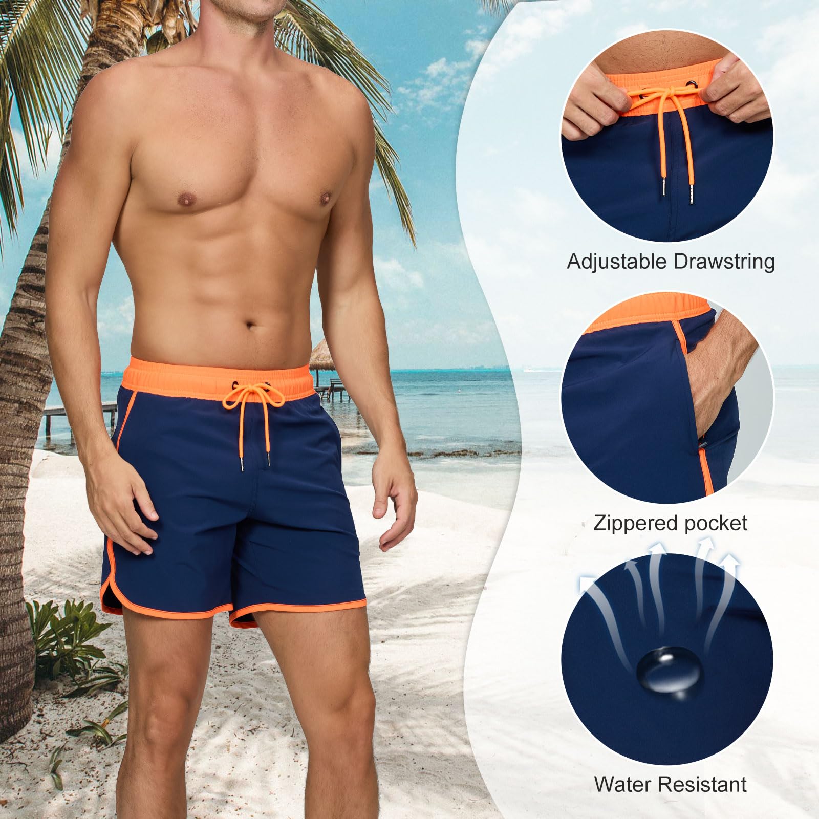 Bañador Hombre Short de Playa Surf Secado Rapido Pantalones Cortos con Bolsillo y Forro de Malla