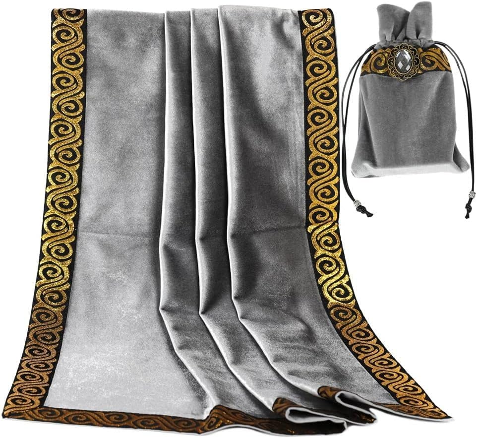 SSDH Altar Tarot Table Cloth Square Divination With Pouch Tarot Cloth Tarot Tablecloth And Pouch Set (Grey1)