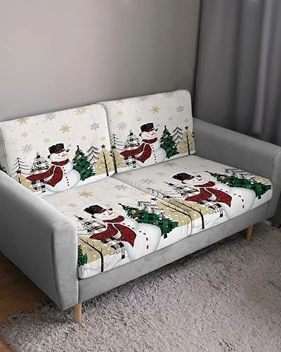 Miniatura 10 de Fundas de cojín para sofá, diseño de muñeco de nieve de Navidad, funda elástica para sofá con parte inferior elástica, diseño de árbol de Navidad