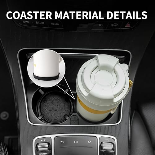 Miniatura 6 de Juego de 4 portavasos para automóvil, juego de portavasos negros, accesorios de automóvil, portavasos universales de silicona para interiores para