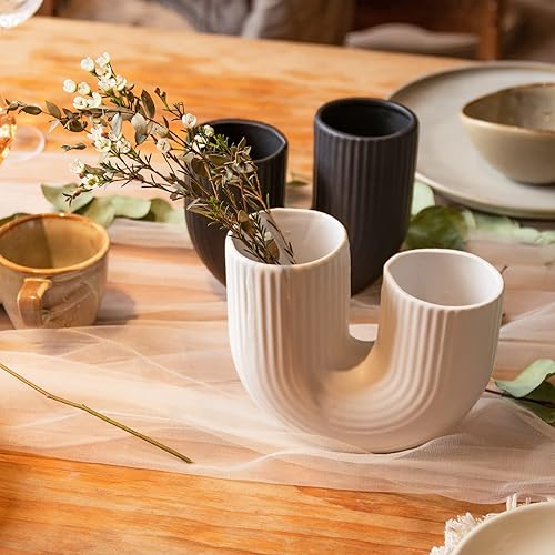 Miniatura 5 de Vipush Juego de jarrones de cerámica para decoración moderna del hogar, jarrones infinitos redondos mate blanco y negro para regalo decorativo,