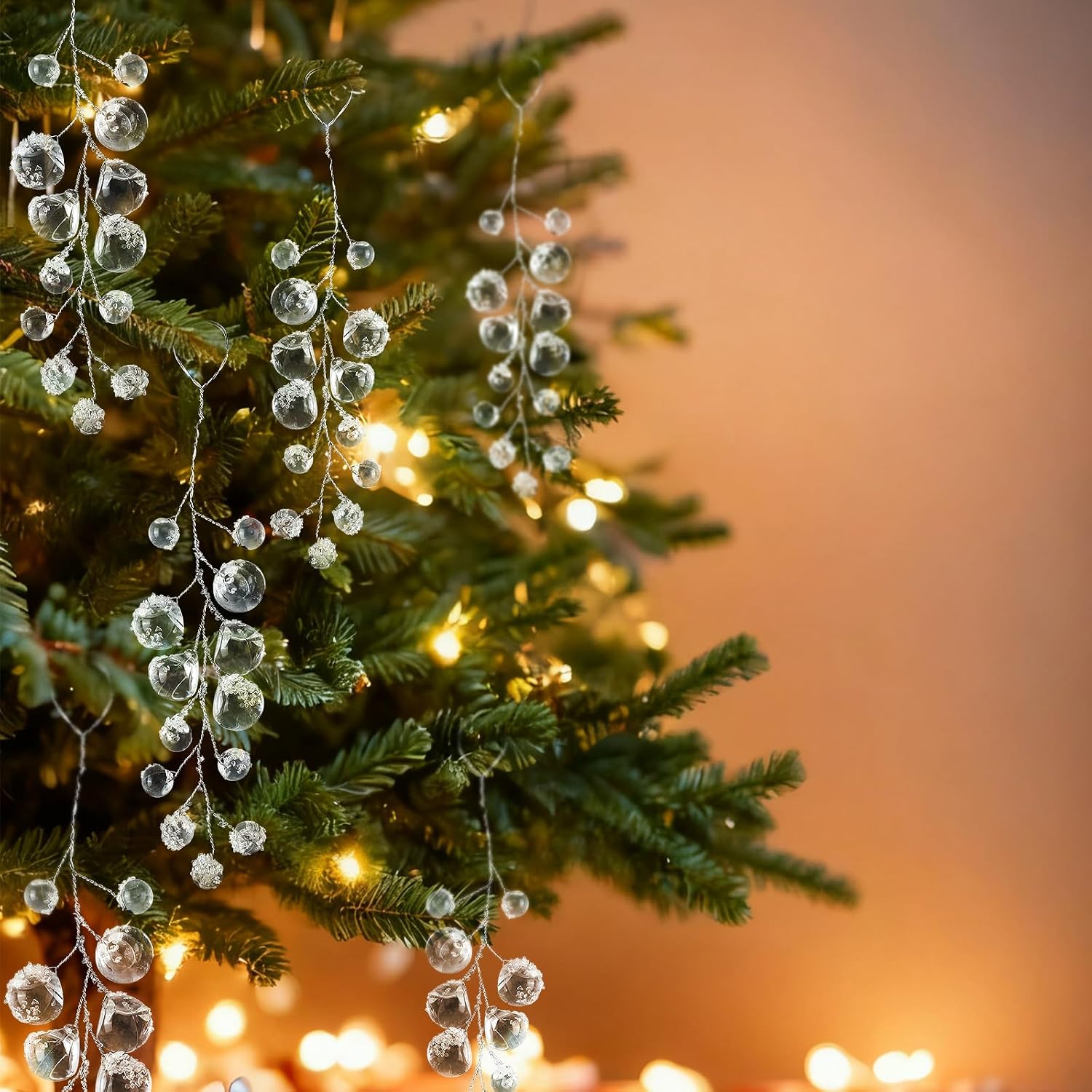 CroBlissful 12 Pcs Crystal Christmas Ornaments for Tree Decorations, Hanging Acrylic Snowy Cluster Icicle Ornaments with Drop for Winter Chandelier Crystals Decorations Supplies (6.7-7 Inch)