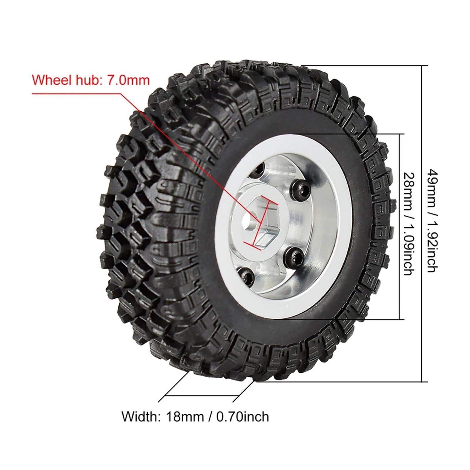 RC Pneus Jante Compatible avec Axial pour SCX24 90081 pour RGT, Roues 49x18mm, Jantes À Billes Métalliques, Pneus en Caoutchouc pour Voiture sur Chenilles 1/24 RC, Pièce Mise À Niveau