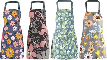 4 Grembiuli Cucina Impermeabili Floreali - Con Tasche, Regolabili, Per Donne - Foto 3