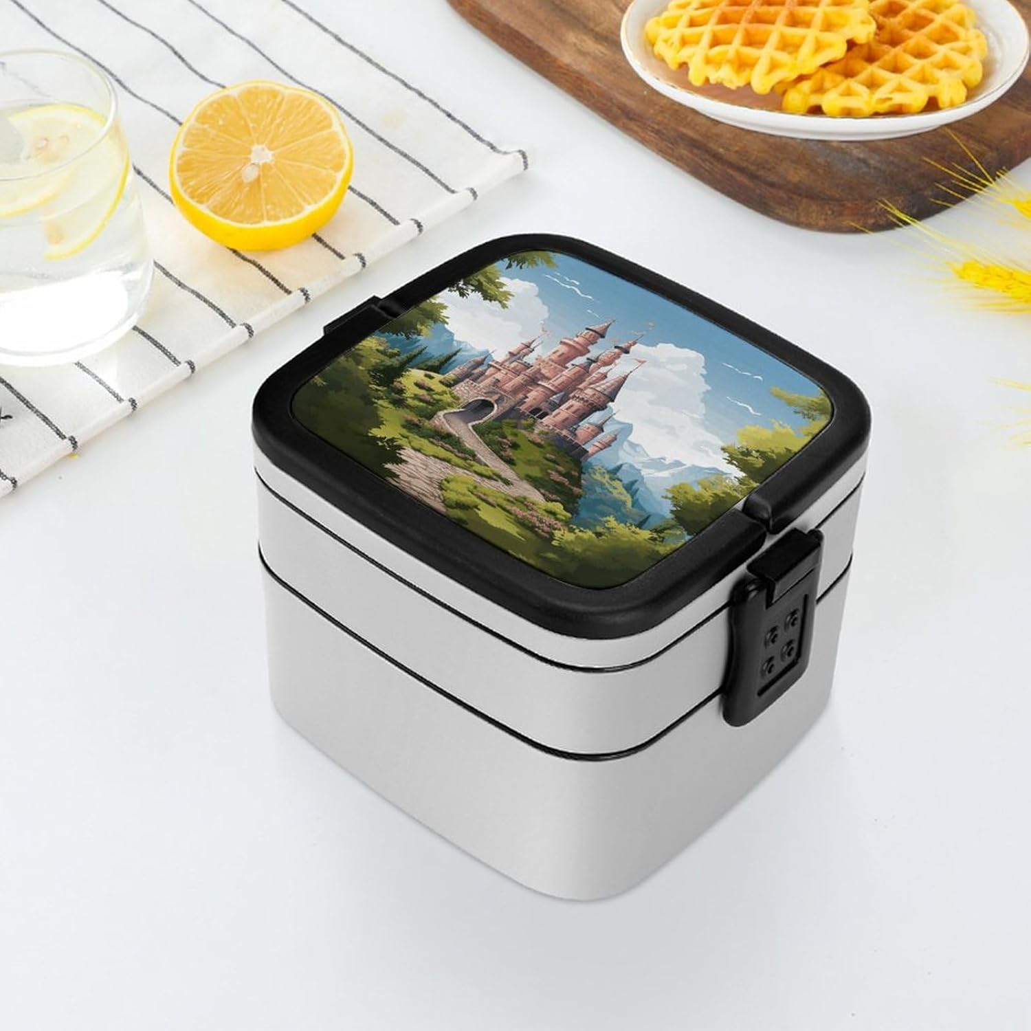 Adults Lunch Box Adult Bento Box Stackable Bento Box BPA-Free Fairy Tale Castle Lunch Box Food Container Ideal for Meal Prep, Work, And On The Go