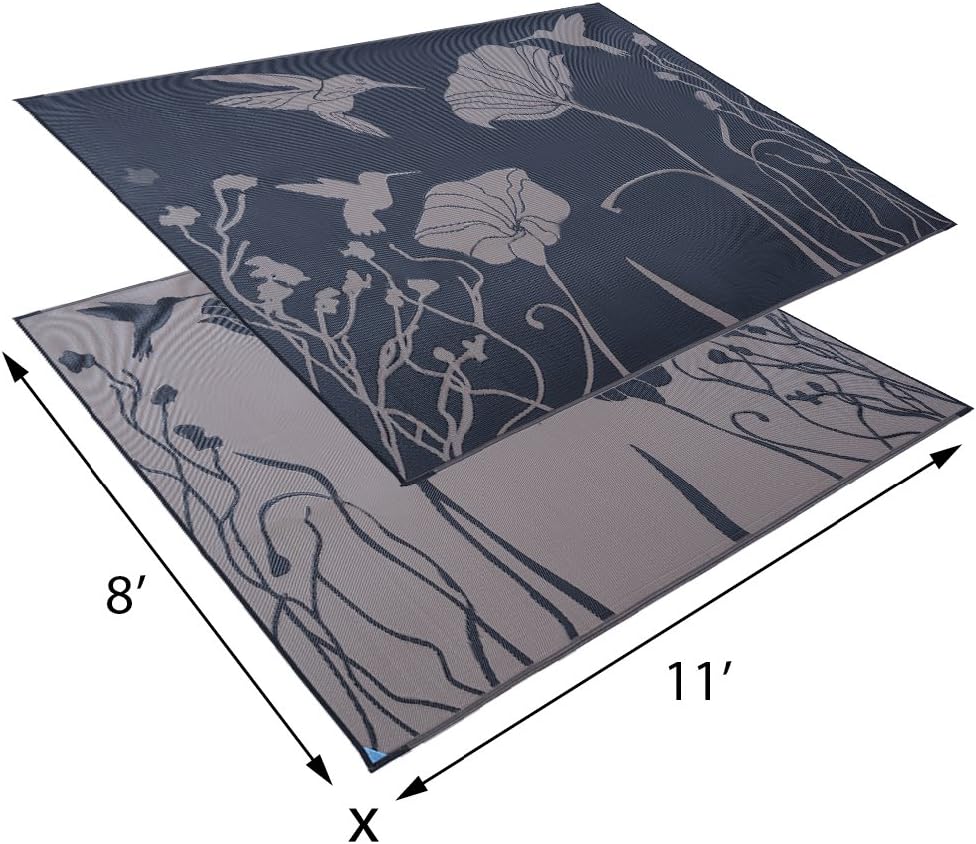 Stylish Camping Ming's Mark Mat HummingbirdBlack/Brown, 8'x 11'