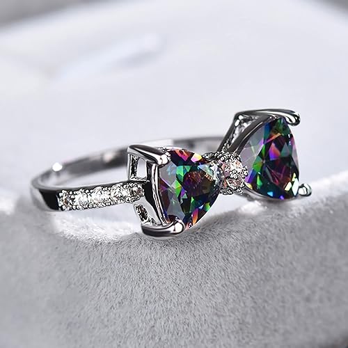 Miniatura 4 de Anillos de cristal chapados en plata de ley 925, anillo de mariposa colorida, anillo de diamantes de imitación de circonita cúbica, anillos de nudo