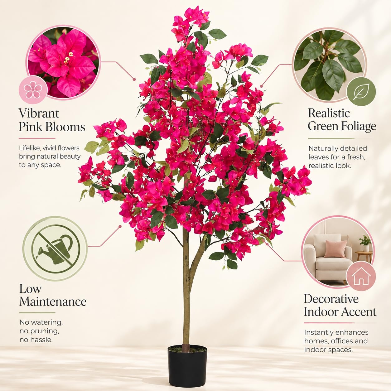 Pink Bougainvillea Tree - 5ft Artificial Flower Plant -3 Pink Bougainvillea Tree - 5ft Artificial Flower Plant -3