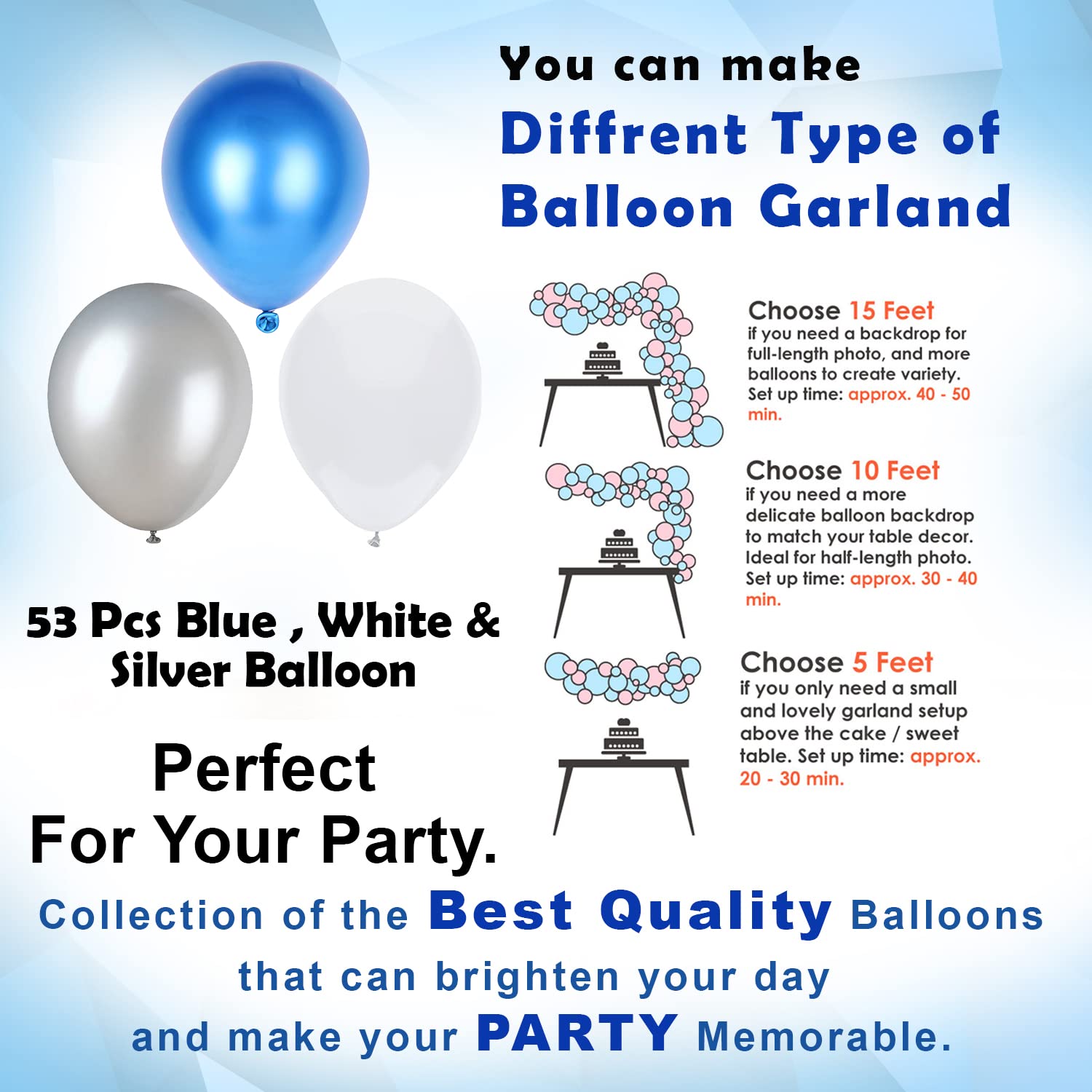 Party Propz Blue Birthday Decoration Items -61pcs Birthday Decoration Items For Boy, Blue Balloons For Birthday Decorations, Birthday Decoration Kit, Happy Birthday Decorations For Husband (Cardstock) 4