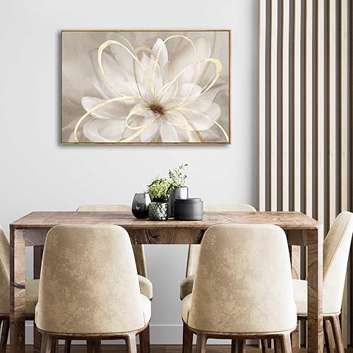 Miniatura 7 de SOUGUAN Cuadro de flores blancas pinturas botánicas doradas para decoraciones de pared arte de pared para sala de estar dormitorio oficina