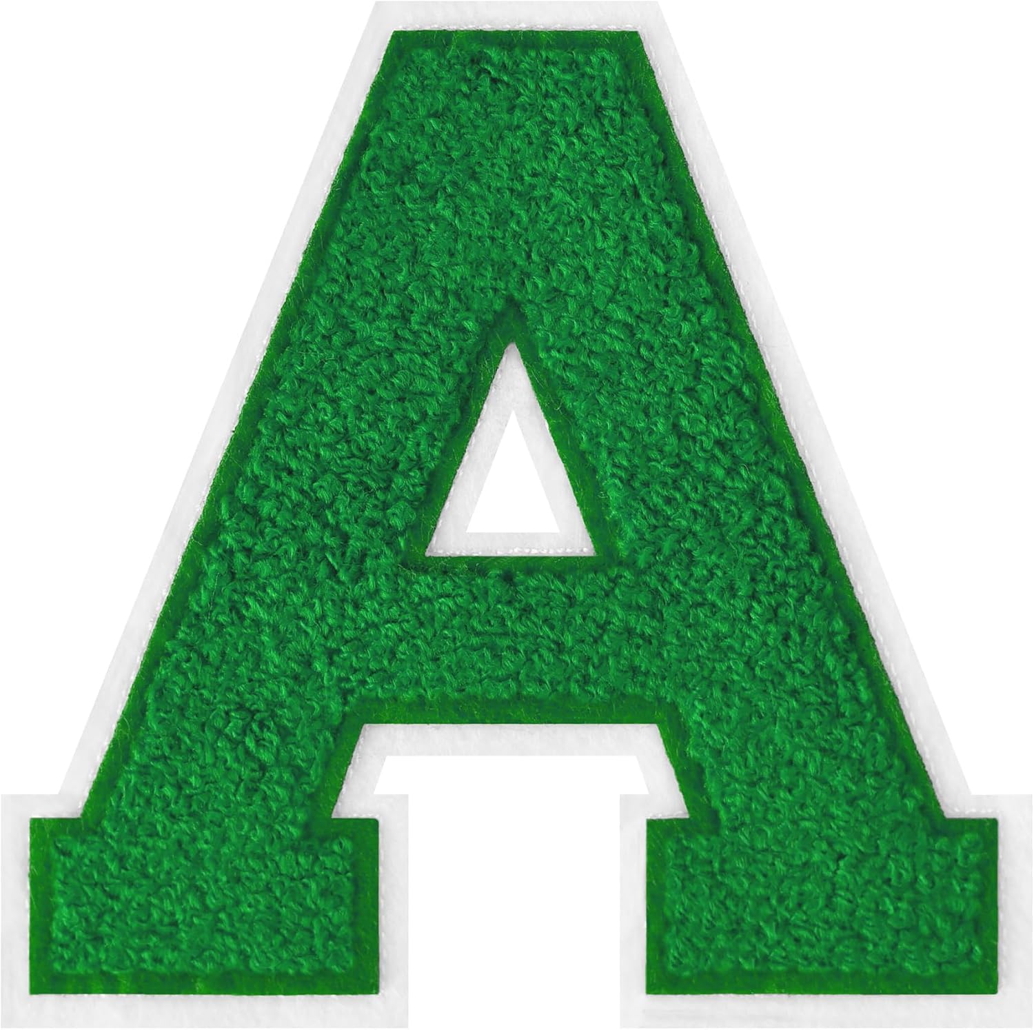 4.5" Green Chenille Iron On Letter Patch G, Varsity Alphabet Applique with White Felt Border, Large Embroidered Patch for Jackets, Bags, DIY Custom Name (1 Piece)