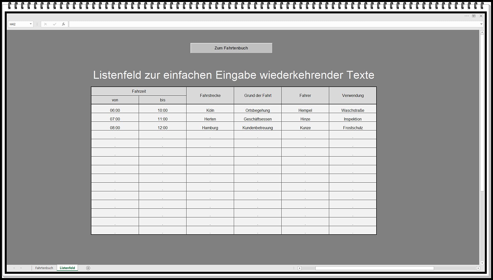 Excel Fahrtenbuch Vorlage – Privat & Gewerblich | Automatische Kilometerberechnung, Automatische Verbrauchsberechnung, Einfaches digitales Fahrtenbuch, Ohne Abo