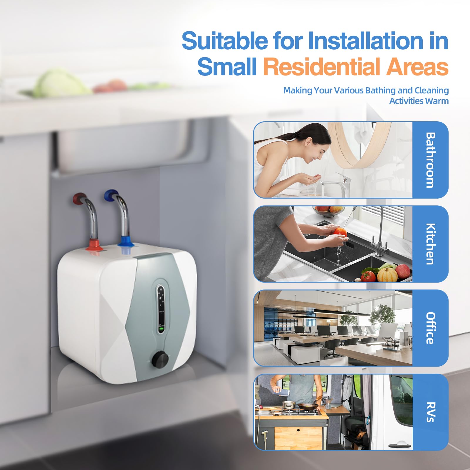 1.5KW Under Sink Electric Water Heater - 1.6 Gallon Mini Tank, Instant Hot Water For Kitchen/Bathroom