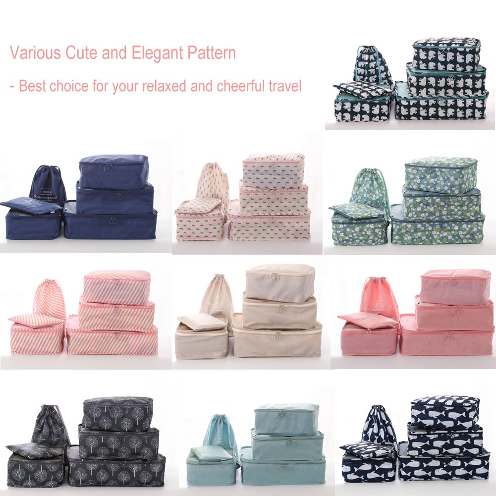 langugu Kompression Travel Gepäck Organisatoren 6 Set, Mesh Kleidung Taschen Gepäck Verpackung Cubes mit BH Unterwäsche Tasche für Handgepäck, Koffer und Rucksackreisen Zubehör, Polyester, baum, M