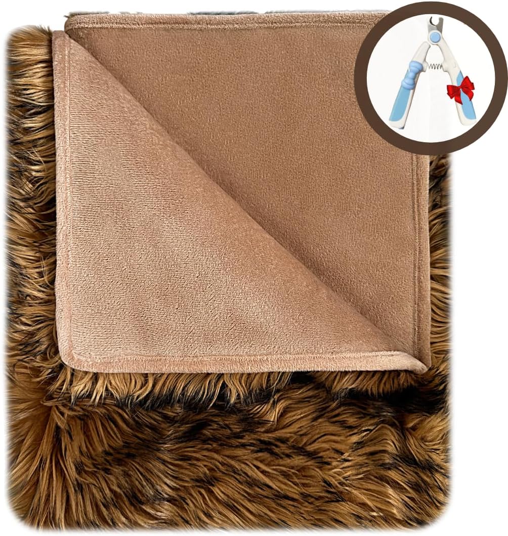 Waterproof Faux Fur Dog Blanket, Plush Throw for Sleeping and Comfort, Couch Cover for Dogs, Pet Bed, Sofa, Car, Furniture Protector with Soft, Stain Resistant Surface, Machine Washable 60x80 60x80" Brown