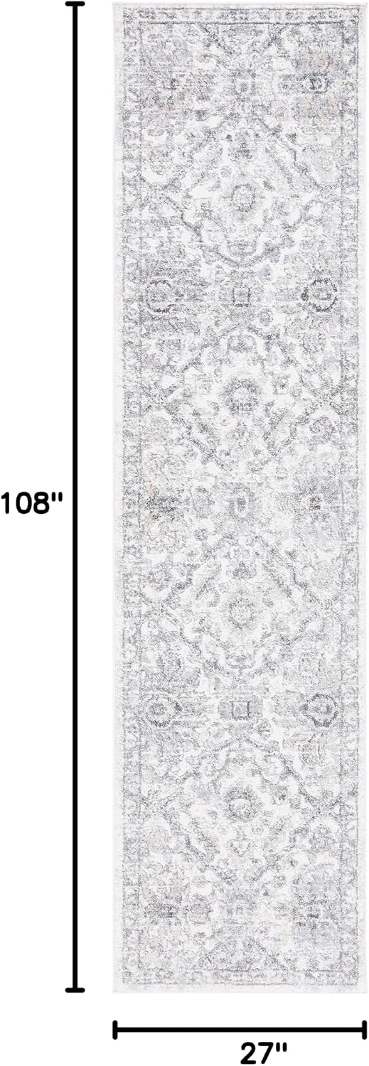 SAFAVIEH Opal Collection Runner Rug - 2'3" x 9' Runner, Grey & Ivory, Shabby Chic Oriental Design, Ideal for High Traffic Areas in Living Room, Bedroom, Dining Room (OAL466F-29)