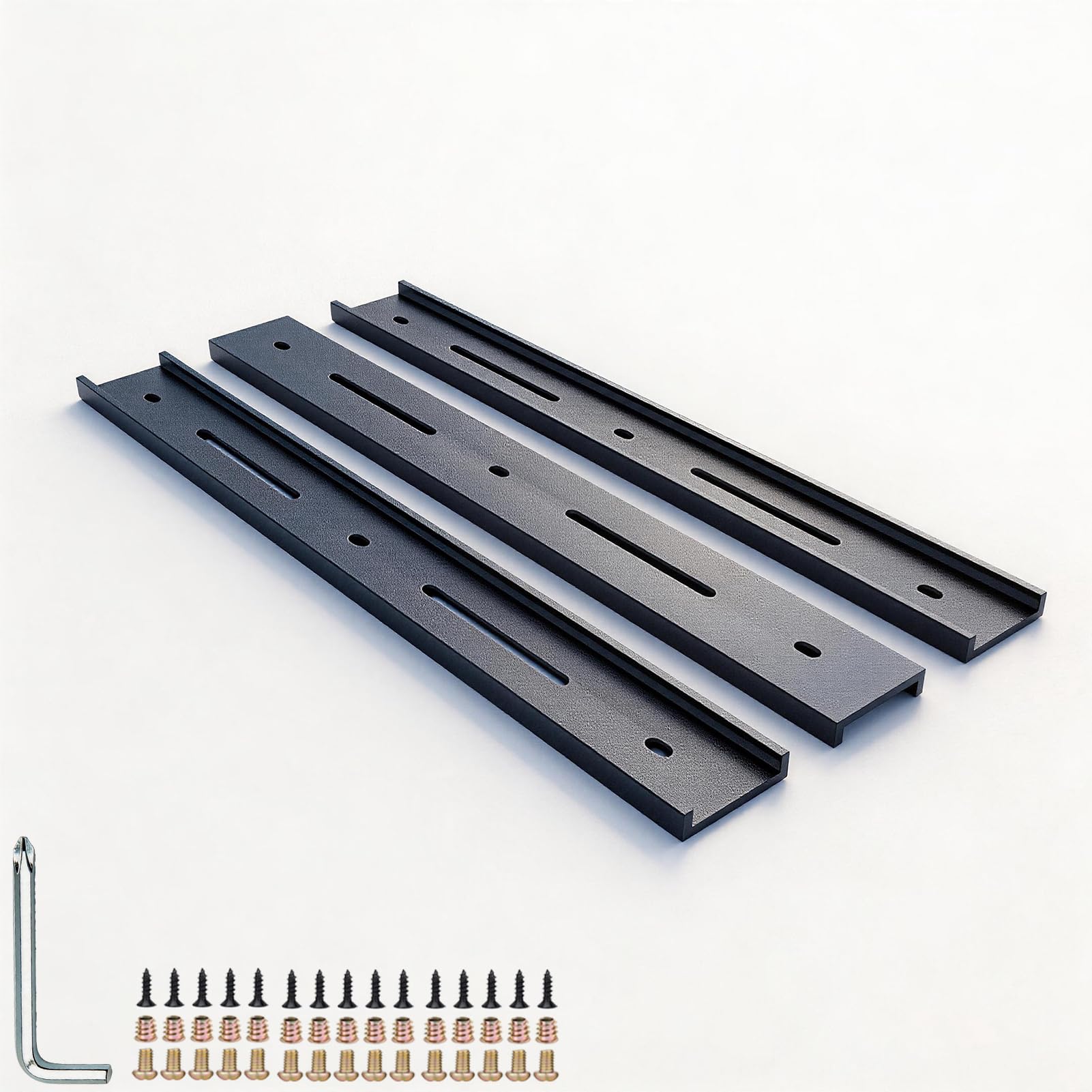 24 Inch Hidden Bracket for Table Top Live Edge Slab Woodworking - C Channel Steel Support, Black Coat Finish, New Long Holes (Fits Various Width Boards) & 2 Fixing Screw Types (Upgrade, 3 Pack)