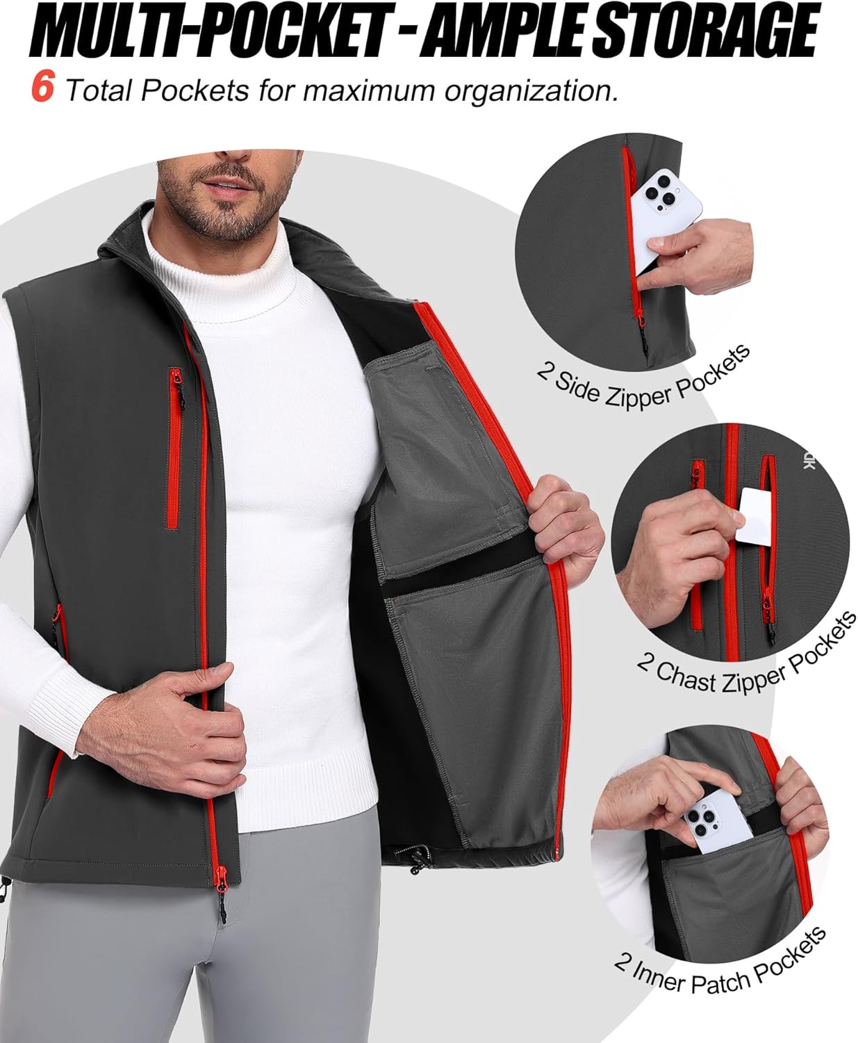 Little Donkey Andy Men's Lightweight Fleece Softshell Vest Windproof Sleeveless Jacket Outerwear with Zipper Pockets