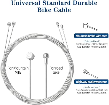4Pcs Universal Bike Brake Cable Set, Standard Bicycle Brake Cable, Replaceable Brake Inner Wire Cable,Professional Bicycle Brake Line For MTB Mountain Bikes Or Road Bikes,Free End Caps Accessories 2M