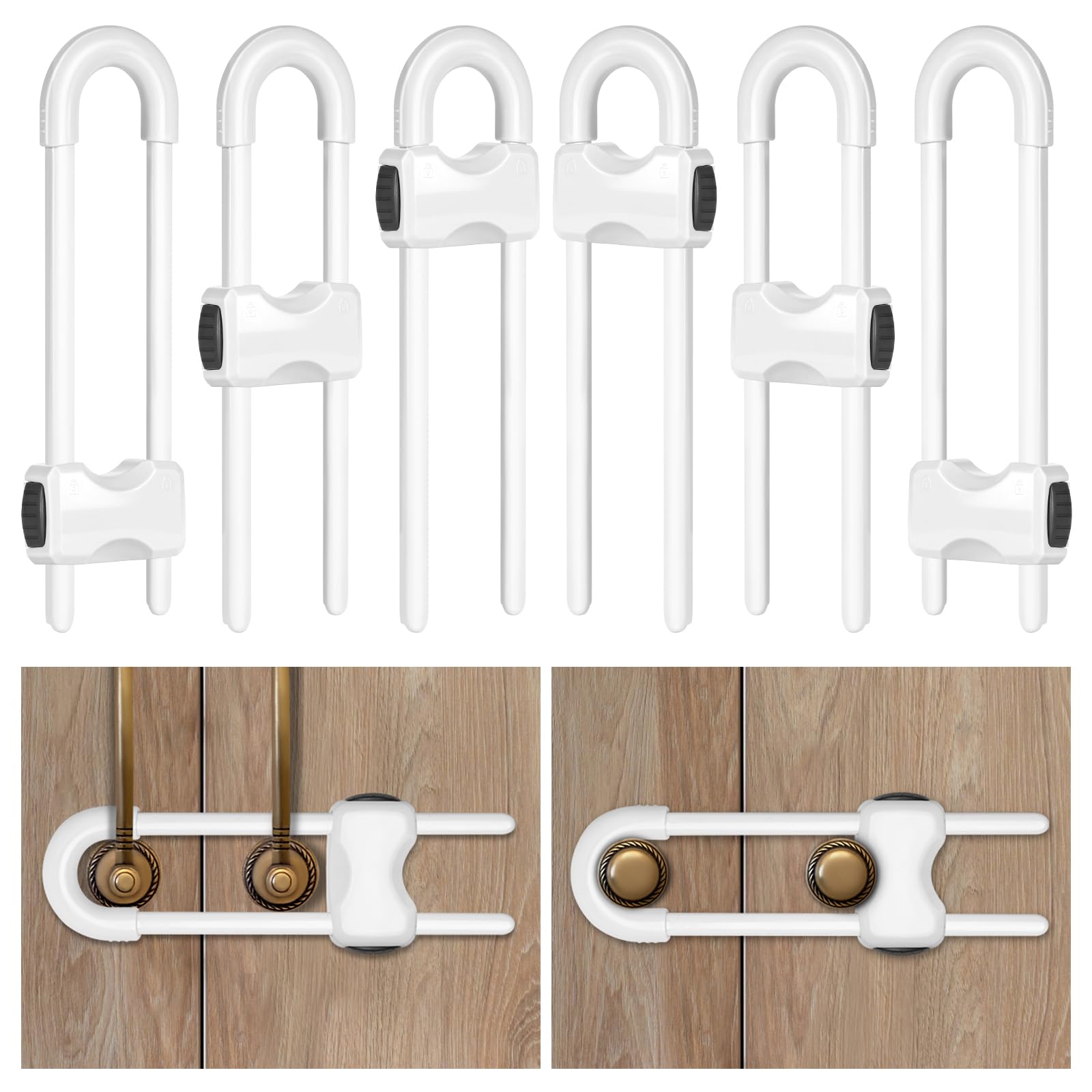 Cabinet Locks Baby Proofing,Child Proof Cabinet Locks,6 Pack Adjustable U Shaped Baby Proofing Cabinets,Child Locks for Cabinets and Drawers (White)
