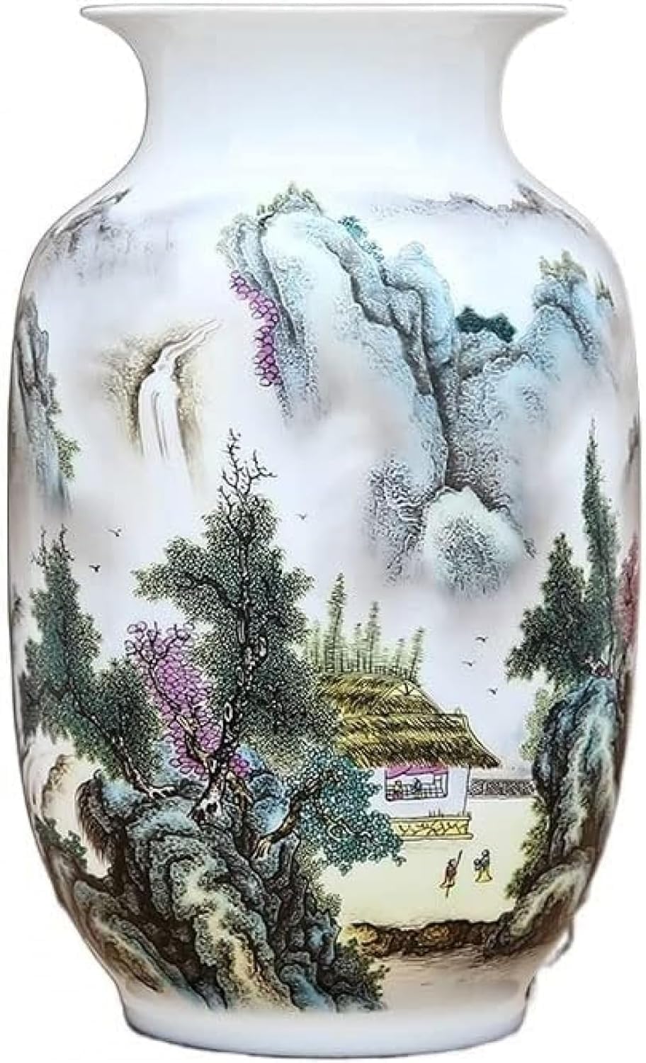 Vase en céramique décoratif grand format motif montagne couleur vert pastel salon