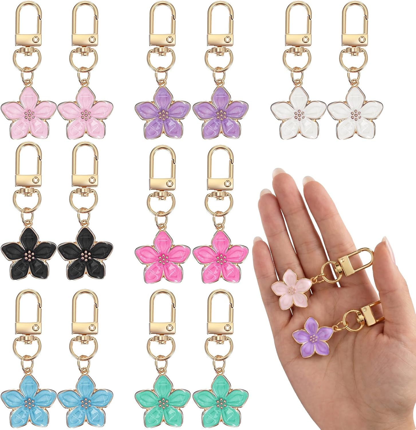 14pcs Flower Keychain Bulk Aesthetic Flower Key Chain for Women Enamel Floral Purse Charms for Handbags Keychains Cute Keyring for Handbags Backpack Purse Car Keys Birthday Gifts