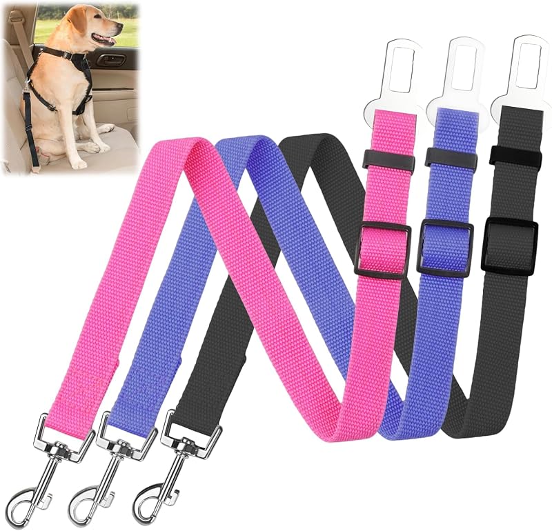 Cinto de Segurança para Cães com Nylon Reforçado e Regulagem BLMHTWO, Pacote com 3