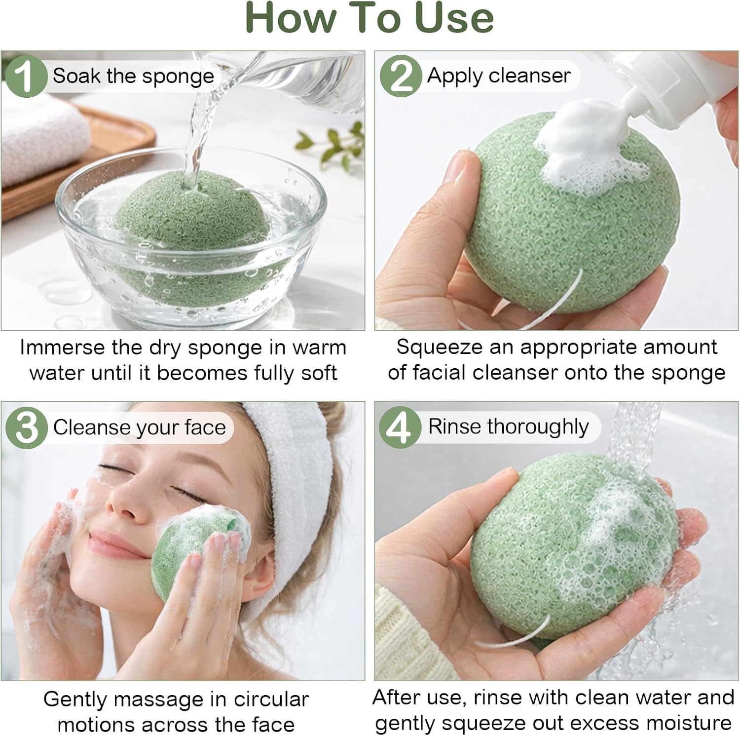 Konjac Facial Cleansing Sponges with Activated Charcoal, Natural Exfoliating Face & Body Sponge Set for Oily, Dry and Sensitive Skin(4 Piece,Mutilcolor) image 3