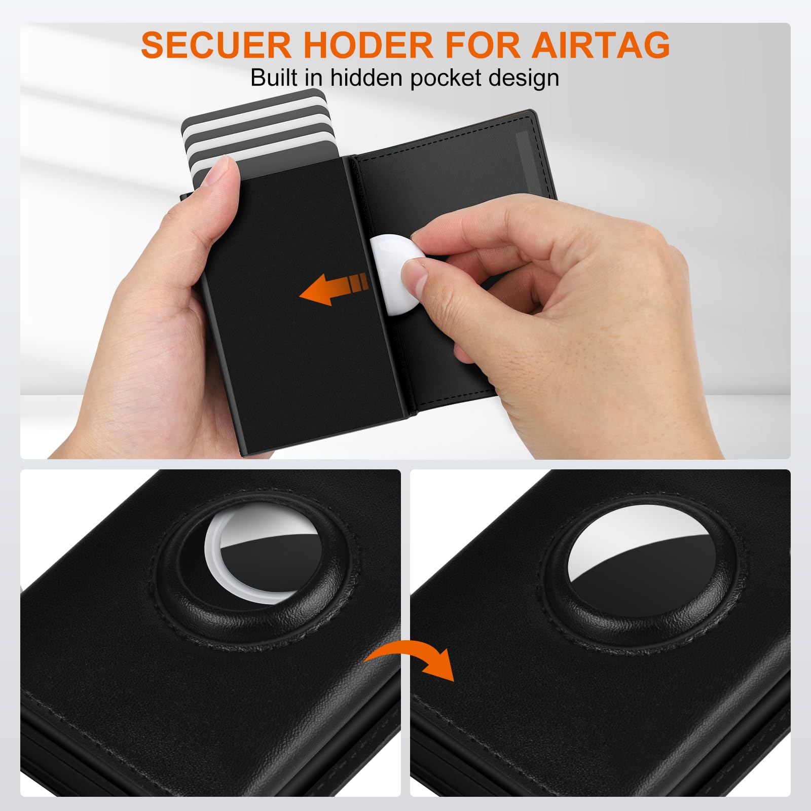 Portafoglio AirTag Uomo, Porta Carte di Credito Uomo, Blocco RFID, Portacarte Uomo pop-up, Portafoglio uomo Pelle Portamonete e Contanti, Capacità per 9-14 carte | Finestra ID | Slot per contanti
