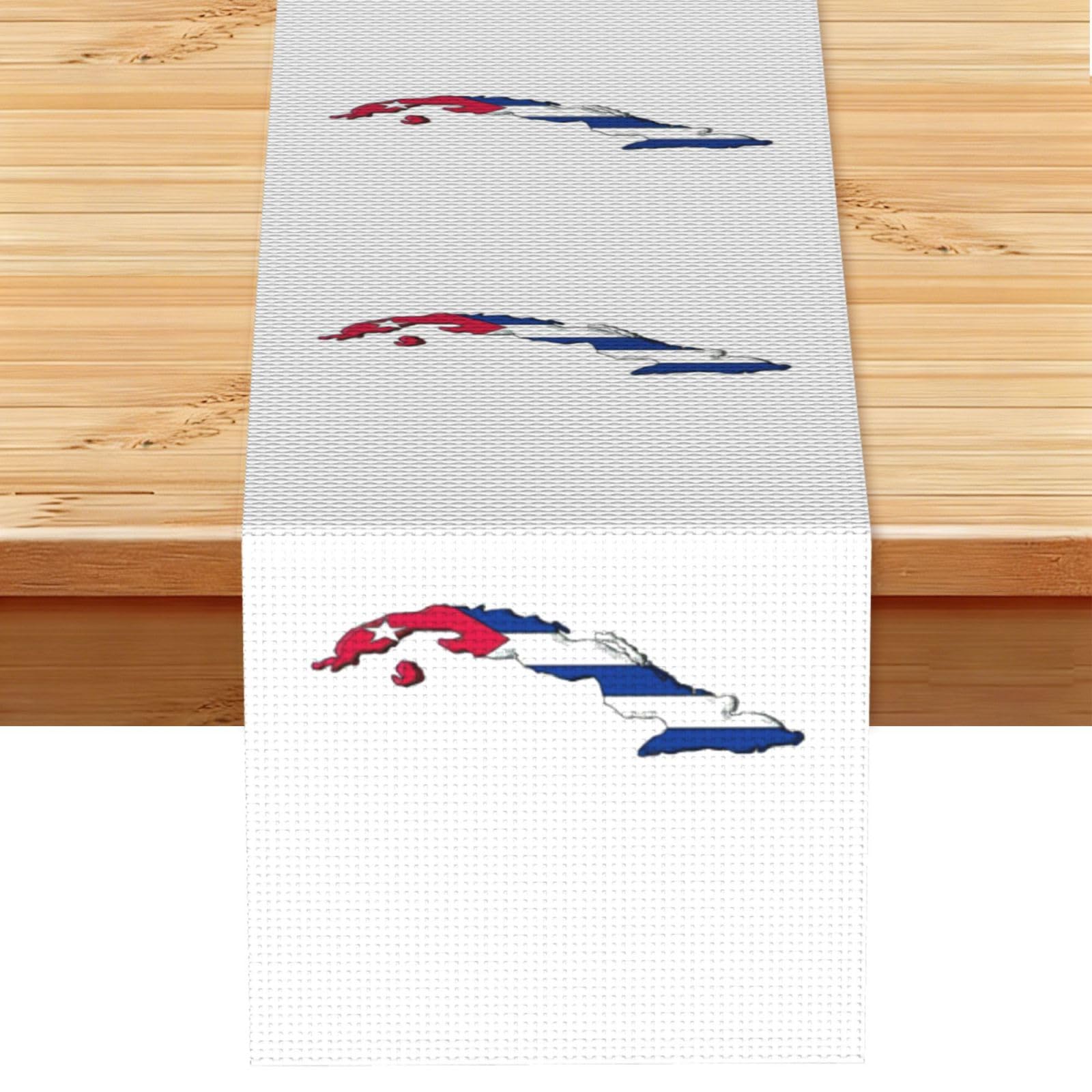 Cuban Flag Map Printed Table Runner 13 x 72, Wrinkle Resistant Decor for Dining Table Coffee Table Fireplace