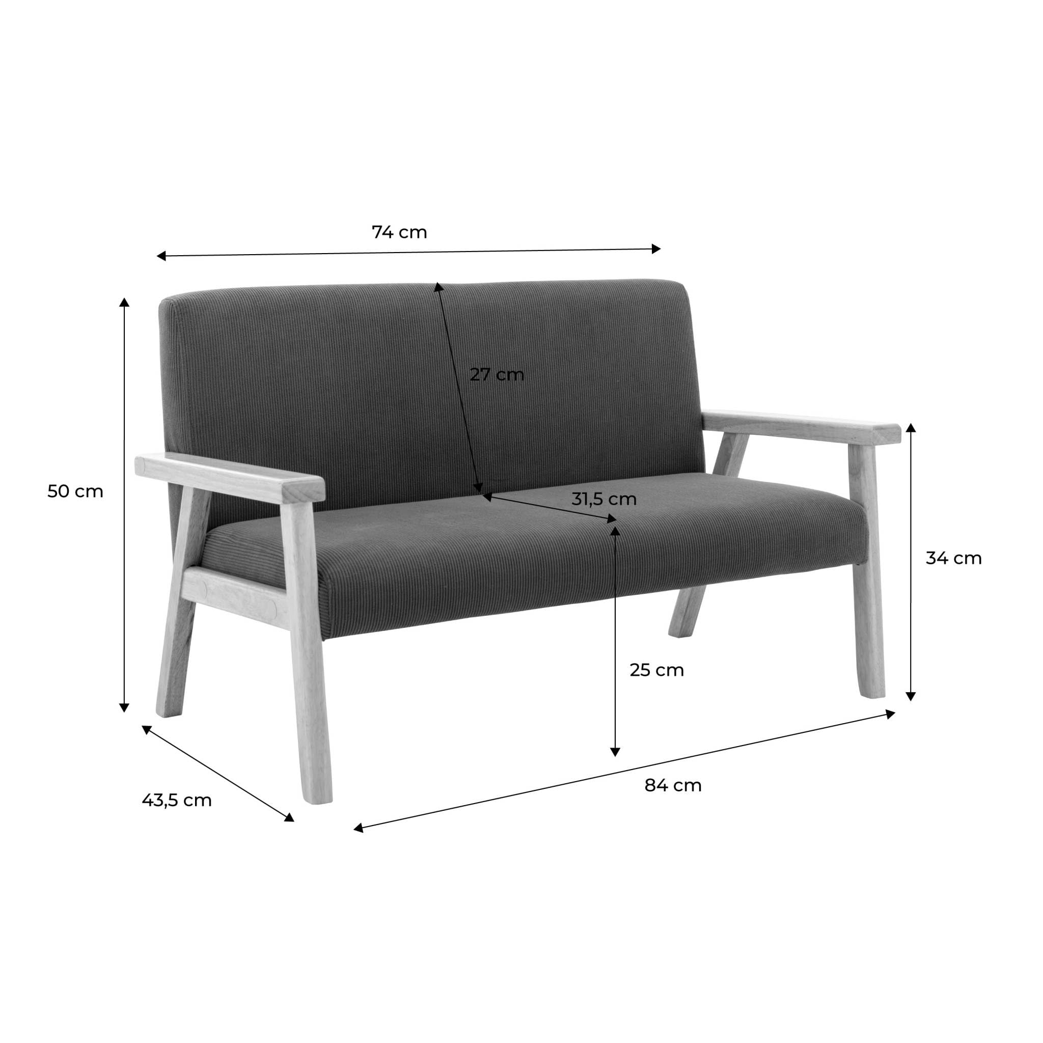 sweeek - Banquette canapé Enfant en Bois et Velours côtelé Kaki. Isak. L 84 x P 43.5 x H 50cm