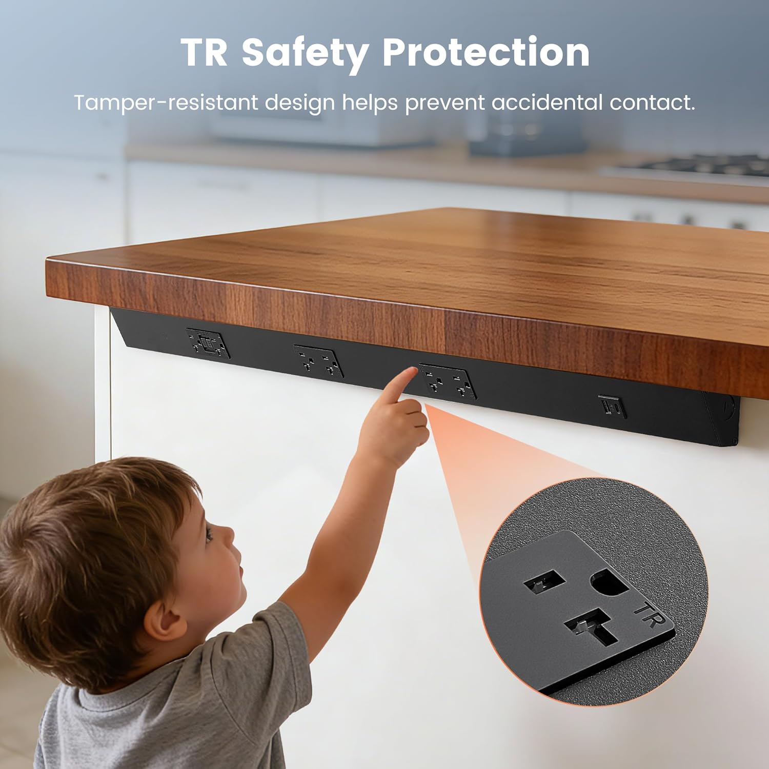 SURAIELEC 36 in Under Cabinet Hardwired Power Strip with GFCI, Trapezoid Aluminum Outlet Strip, 20A GFCI + 2×20A TR Outlets with USB-A & USB-C, Modular No-Cut Extension System, Black, ETL Listed