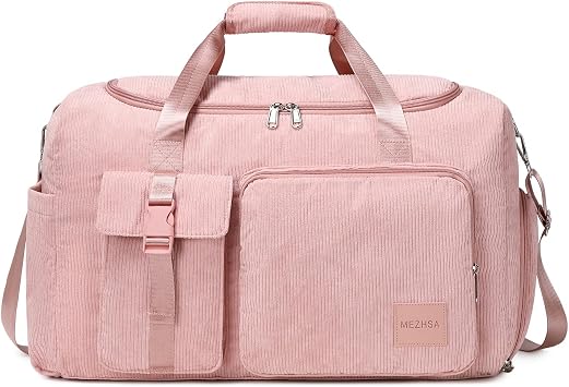 Girls Duffle Bag Woman Corduroy Travel Bag Kids Sports Duffel Bags With Shoe Compartment Wet Pocket pink