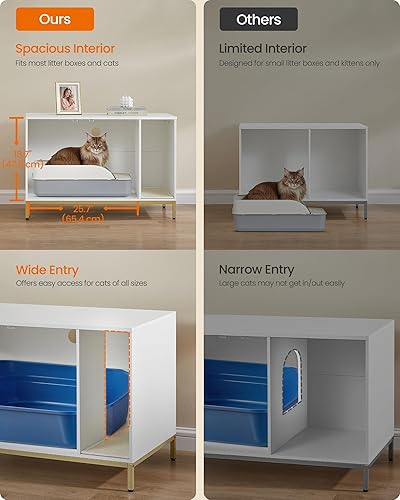 Miniatura 4 de Feandrea Caja de arena moderna para gatos, muebles ocultos, con alfombrilla para rascar, patas altas, casa para gatos, mesa auxiliar lateral, 35.4 x