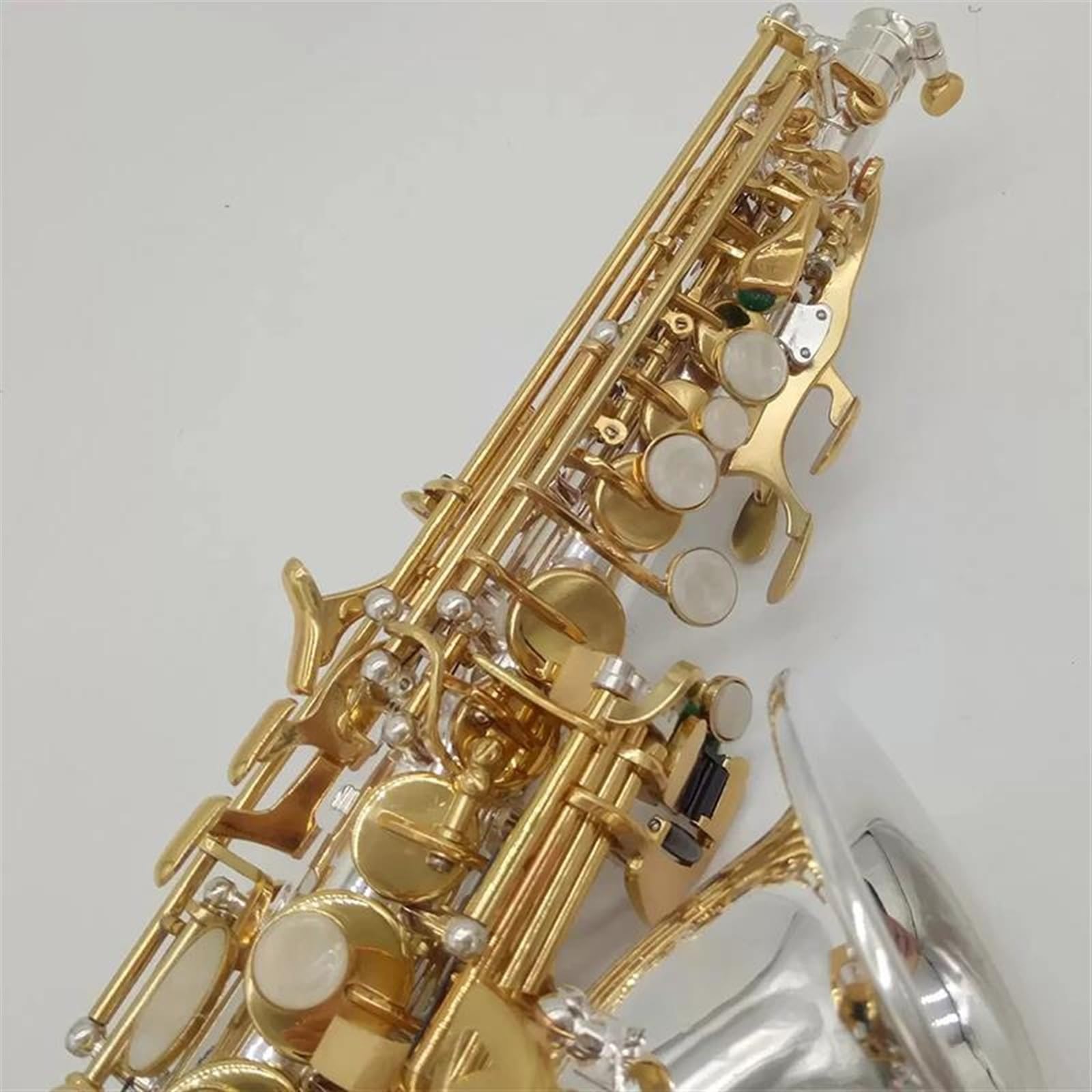 Professionale Sassofono Strumento Musicale Sax Sassofono Soprano Curvo Professionale Con Chiave In Oro Bianco Rame (Color : Leather bag)
