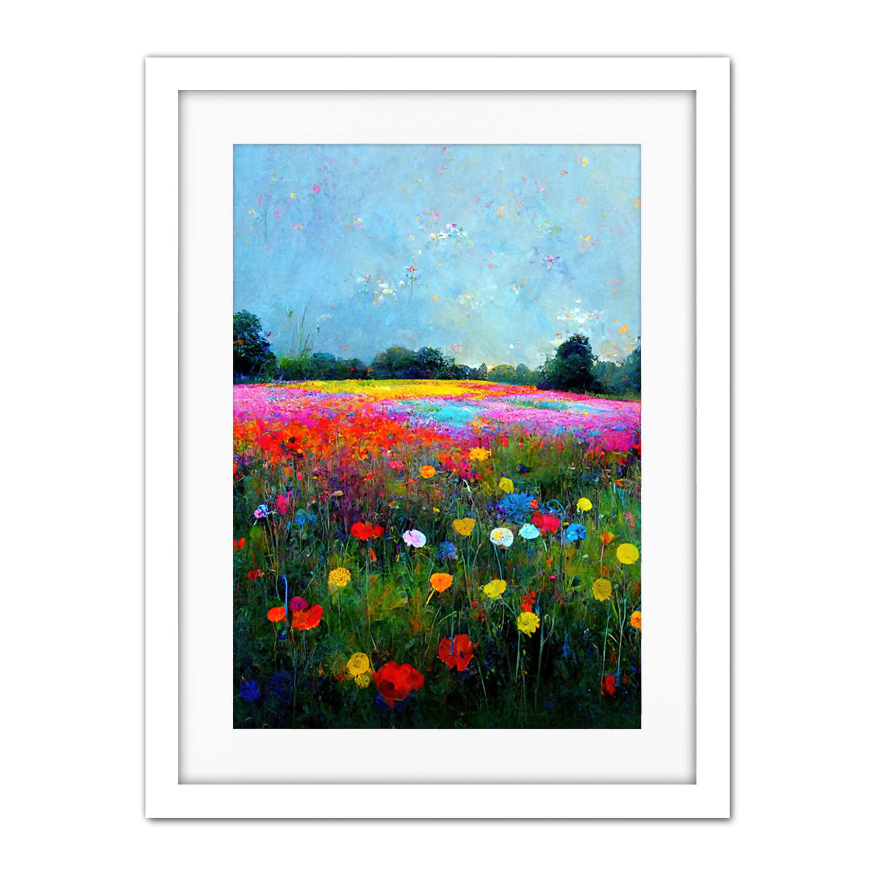Doppelganger33 LTD Delicate Wildflower Meadow Abstract Colourful Modern Artwork Framed Wall Art Print 18X24 Inch