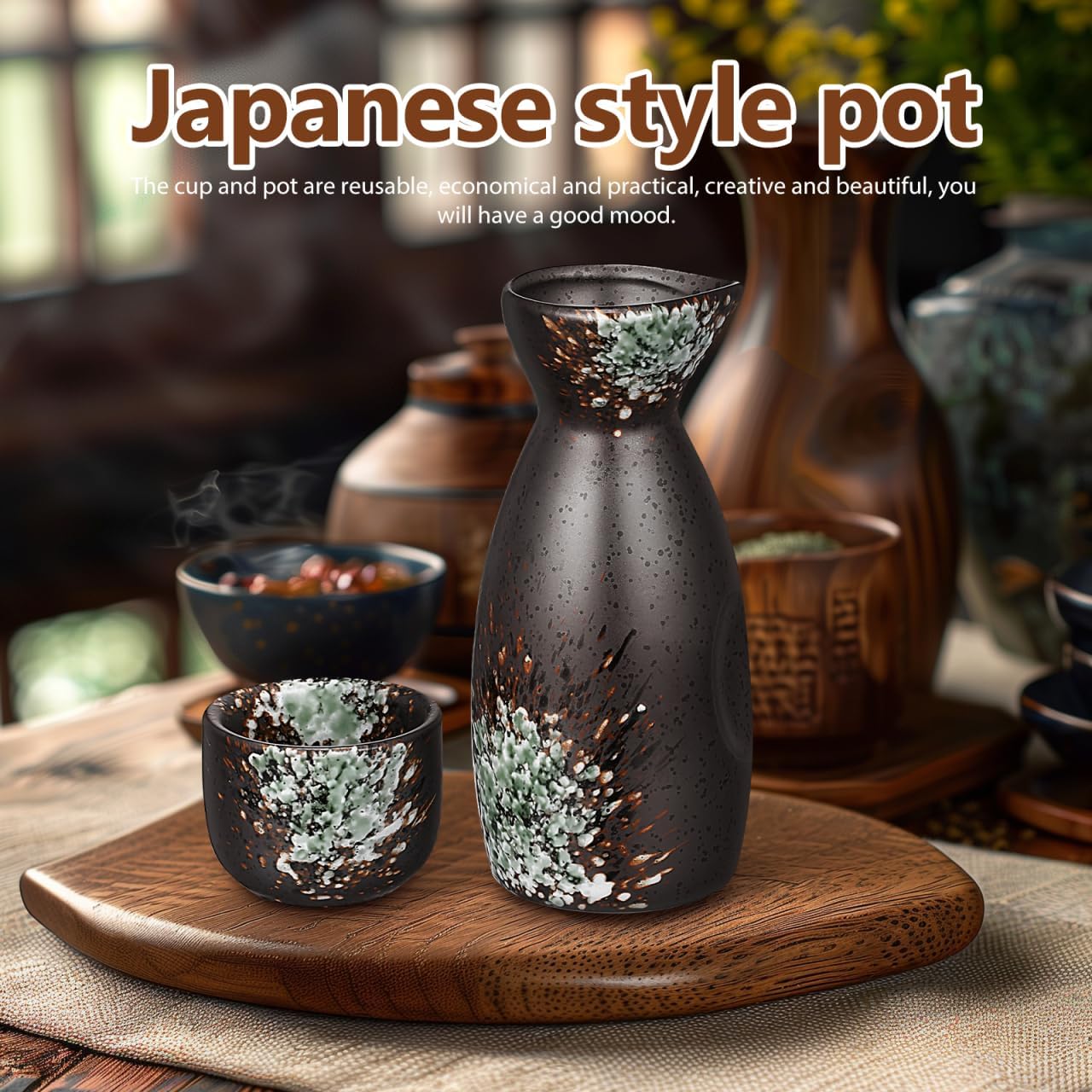 Luxshiny Japanese Ceramic Sake Set: 1 Sake Bottle 4 Sake Cups Traditional Wine Bottle And Cup Set Porcelain Sake Glasses Pottery Shot Cups Tea Cups For Izakaya Japanese Pub Home Restaurant Bar