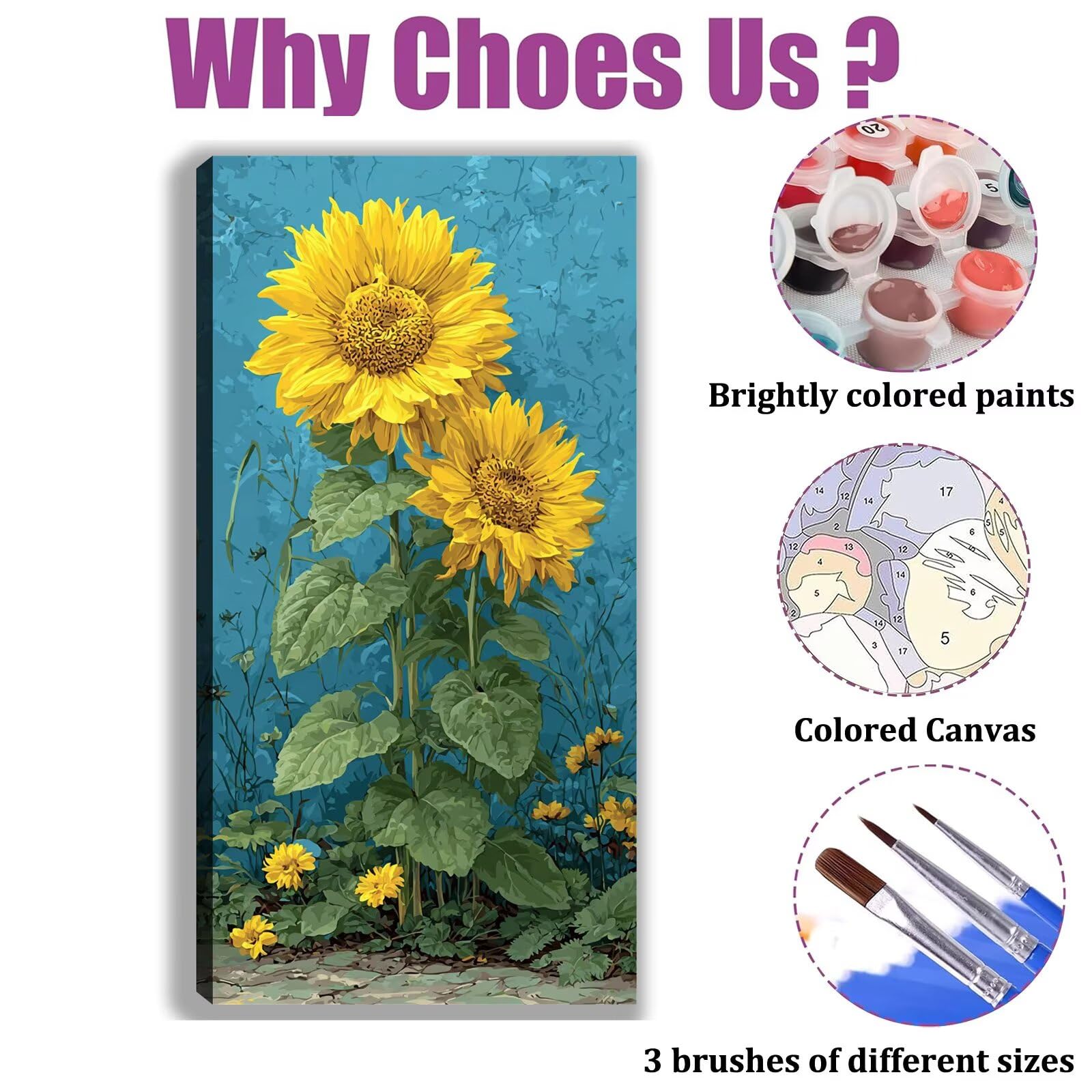 Malen nach Zahlen Erwachsene Großes Format 60x120cm, Blume Panorama DIY Malset Komplettset auf Leinwand, Ohne Rahmen Acryl Ölgemälde Malen nach Zahlen Sonnenblume, Geschenk für Frauen,w-1064k