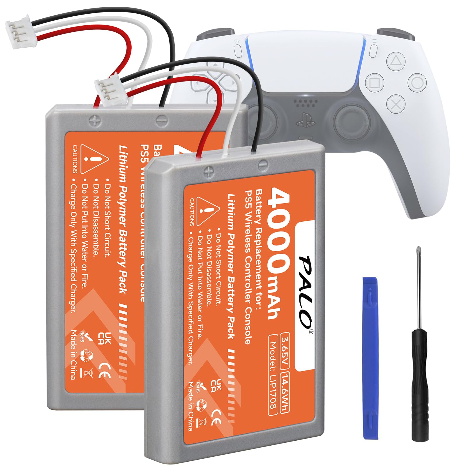 2 Batterie per Controller PS5 4000 mAh – 3,65 V/14,6 Wh al litio ricaricabile ad alta capacità per LIP1708, PS5 Dual Sense, CFI-ZCT1W, CFI-ZCT1J Wireless Controller