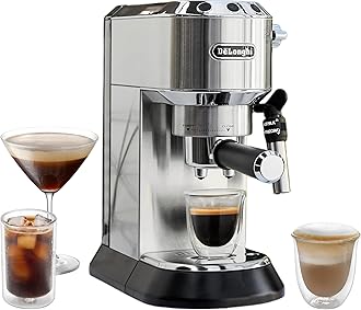 DeLonghi Dedica Style EC685 Barista Coffee Machine with Pump, 2 Espressos and Iced Coffee, Stainless Steel, Milk Frother Steam Wand for Cappuccino, Latte Macchiato & Cold Coffee, Classic Italian Style